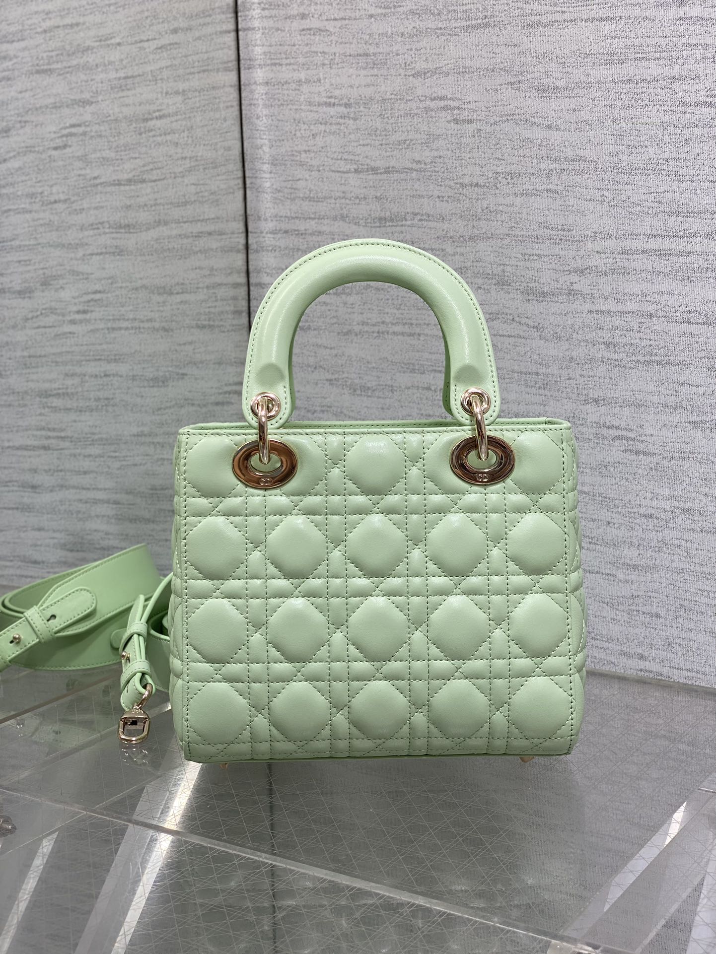 Small Lady Dior My ABCDior Bag M0538 Light Green Cannage Lambskin - Default Title - View 6