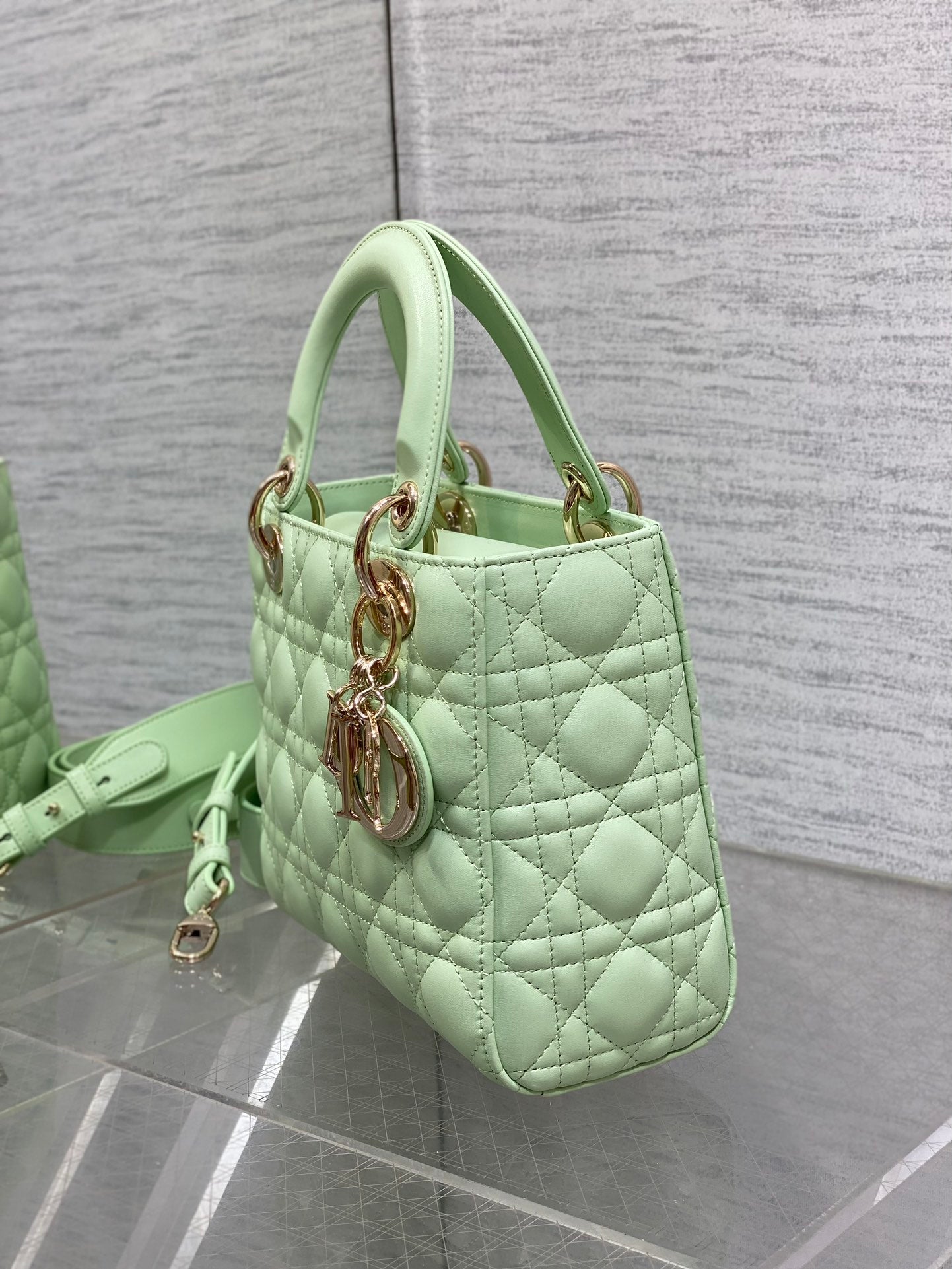 Small Lady Dior My ABCDior Bag M0538 Light Green Cannage Lambskin - Default Title - View 7