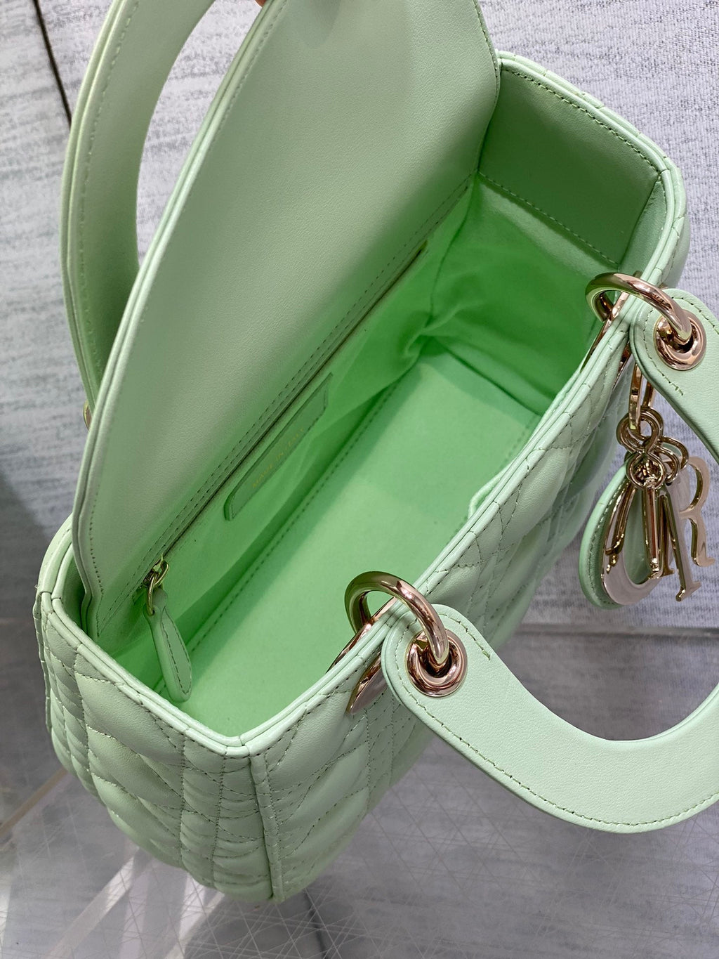 Small Lady Dior My ABCDior Bag M0538 Light Green Cannage Lambskin - Default Title - View 9