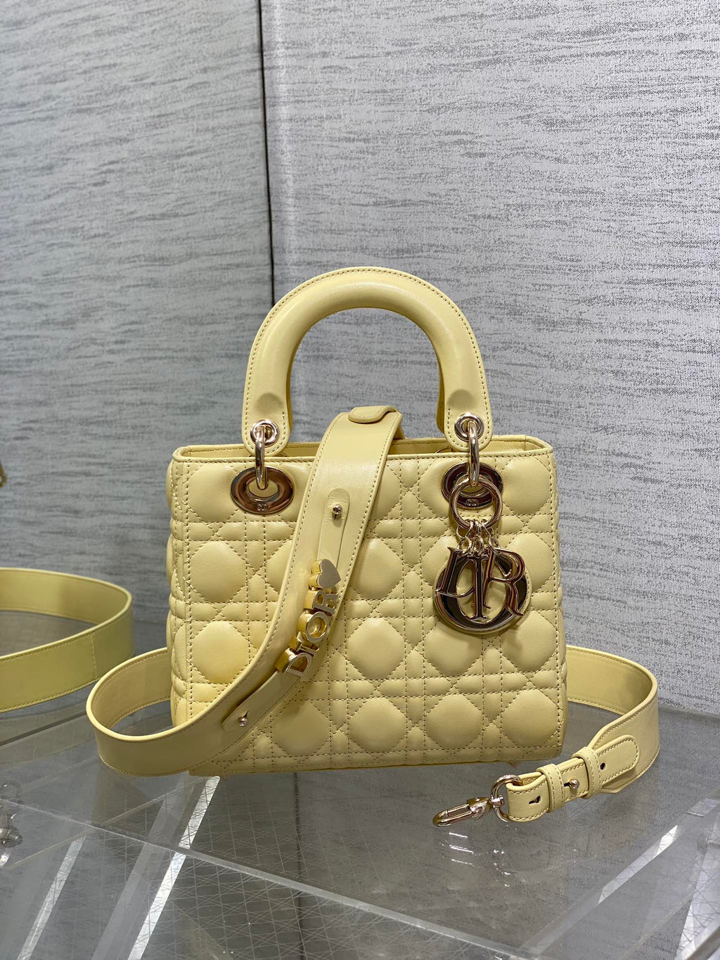 Small Lady Dior My ABCDior Bag M0538 Light Yellow Cannage Lambskin - Default Title - View 2