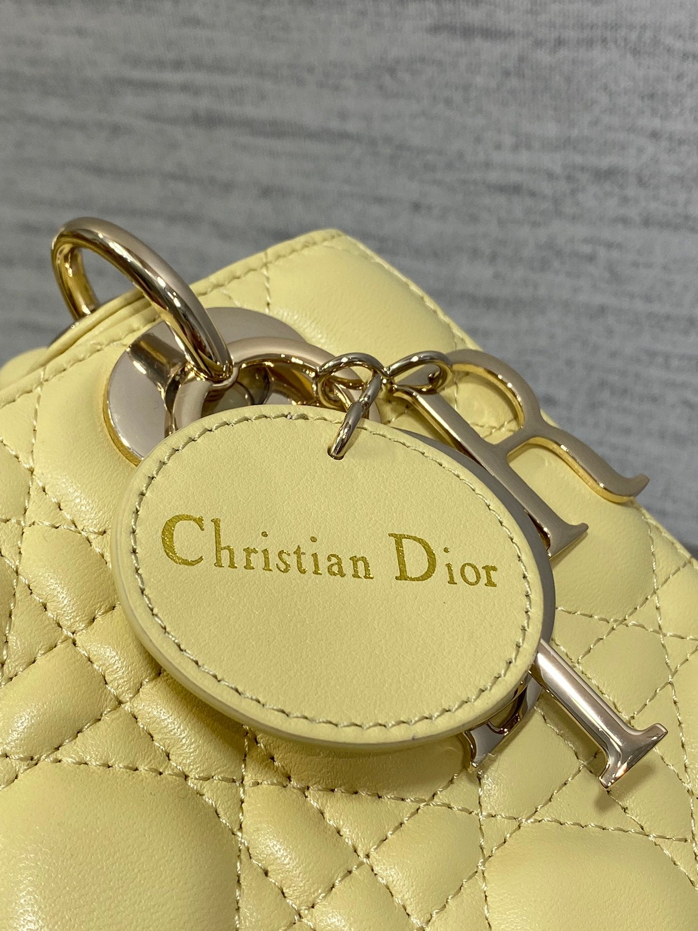 Small Lady Dior My ABCDior Bag M0538 Light Yellow Cannage Lambskin - Default Title - View 5