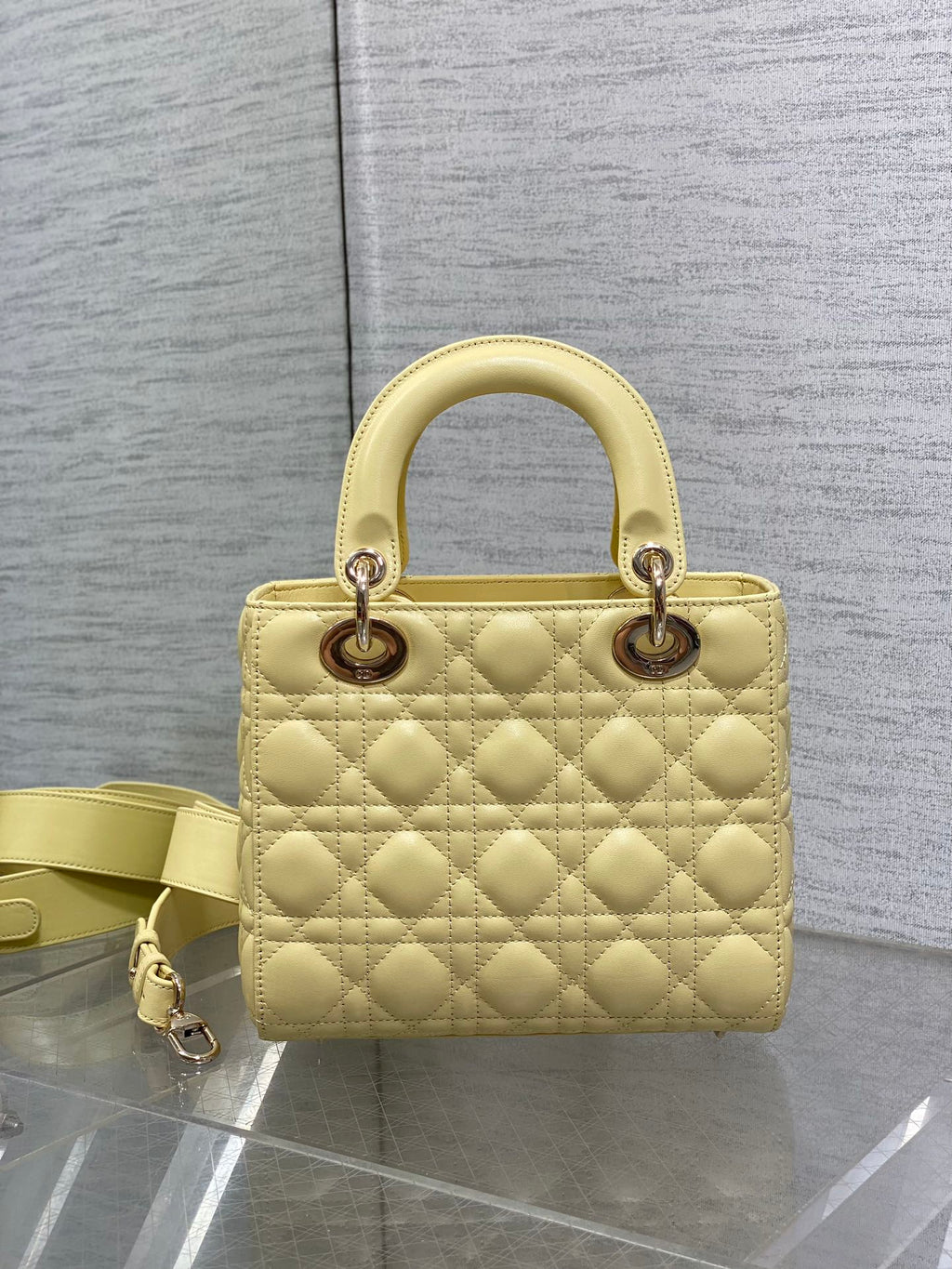 Small Lady Dior My ABCDior Bag M0538 Light Yellow Cannage Lambskin - Default Title - View 6