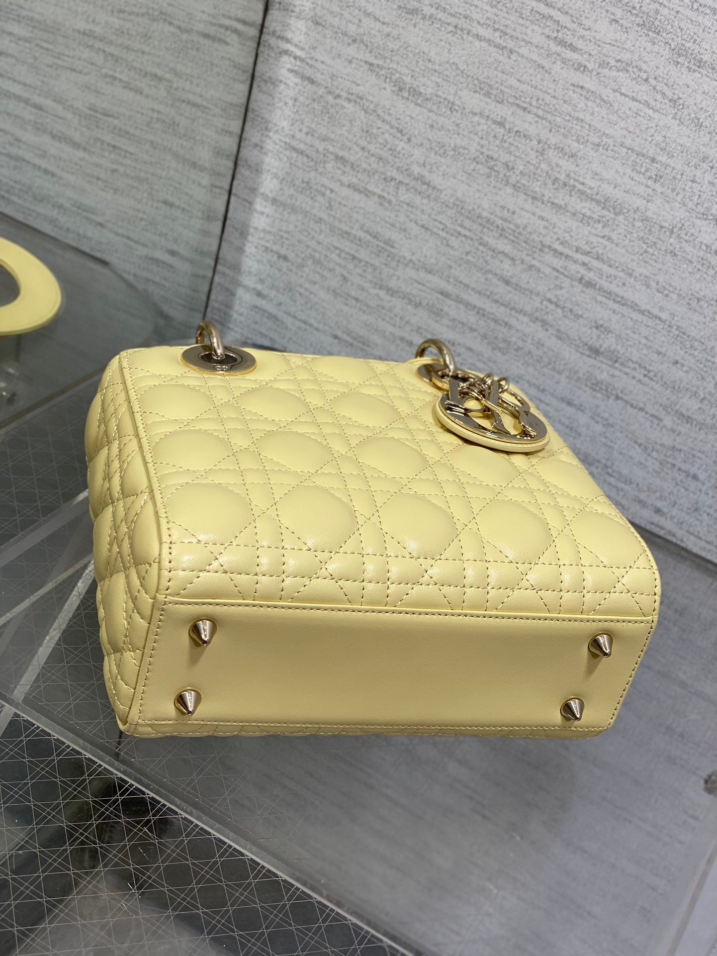 Small Lady Dior My ABCDior Bag M0538 Light Yellow Cannage Lambskin - Default Title - View 8