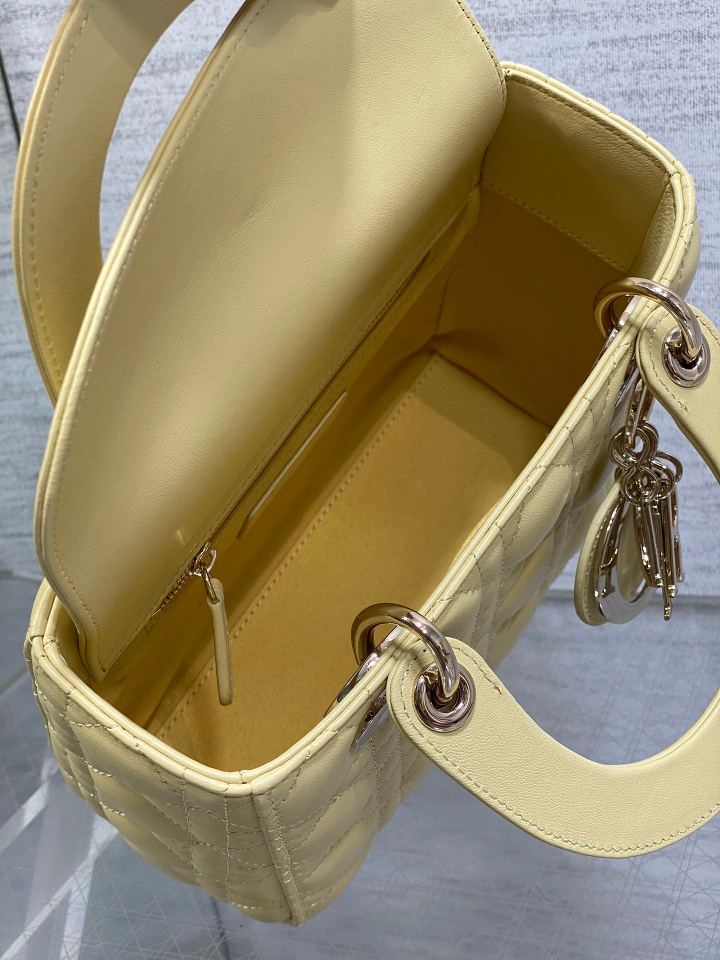 Small Lady Dior My ABCDior Bag M0538 Light Yellow Cannage Lambskin - Default Title - View 9