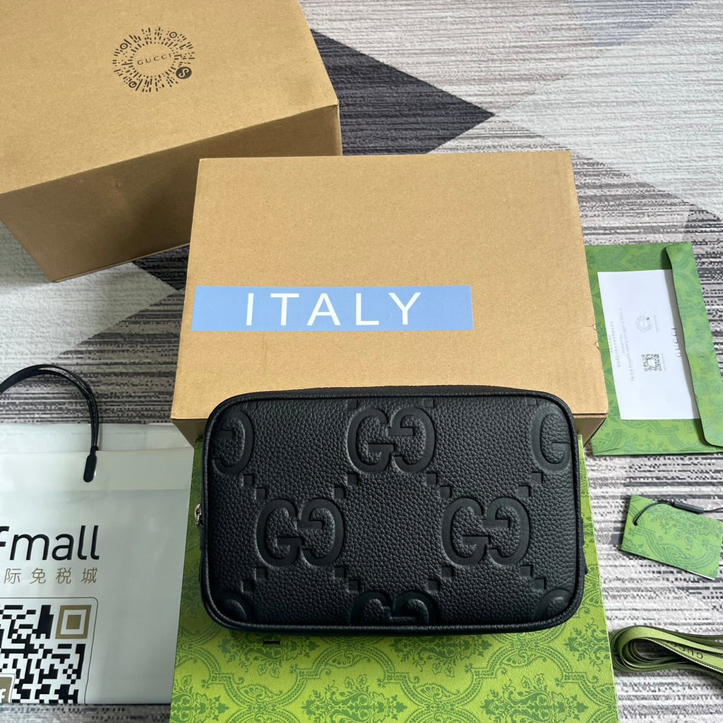 Gucci Jumbo GG toiletry case 766957 in black leather