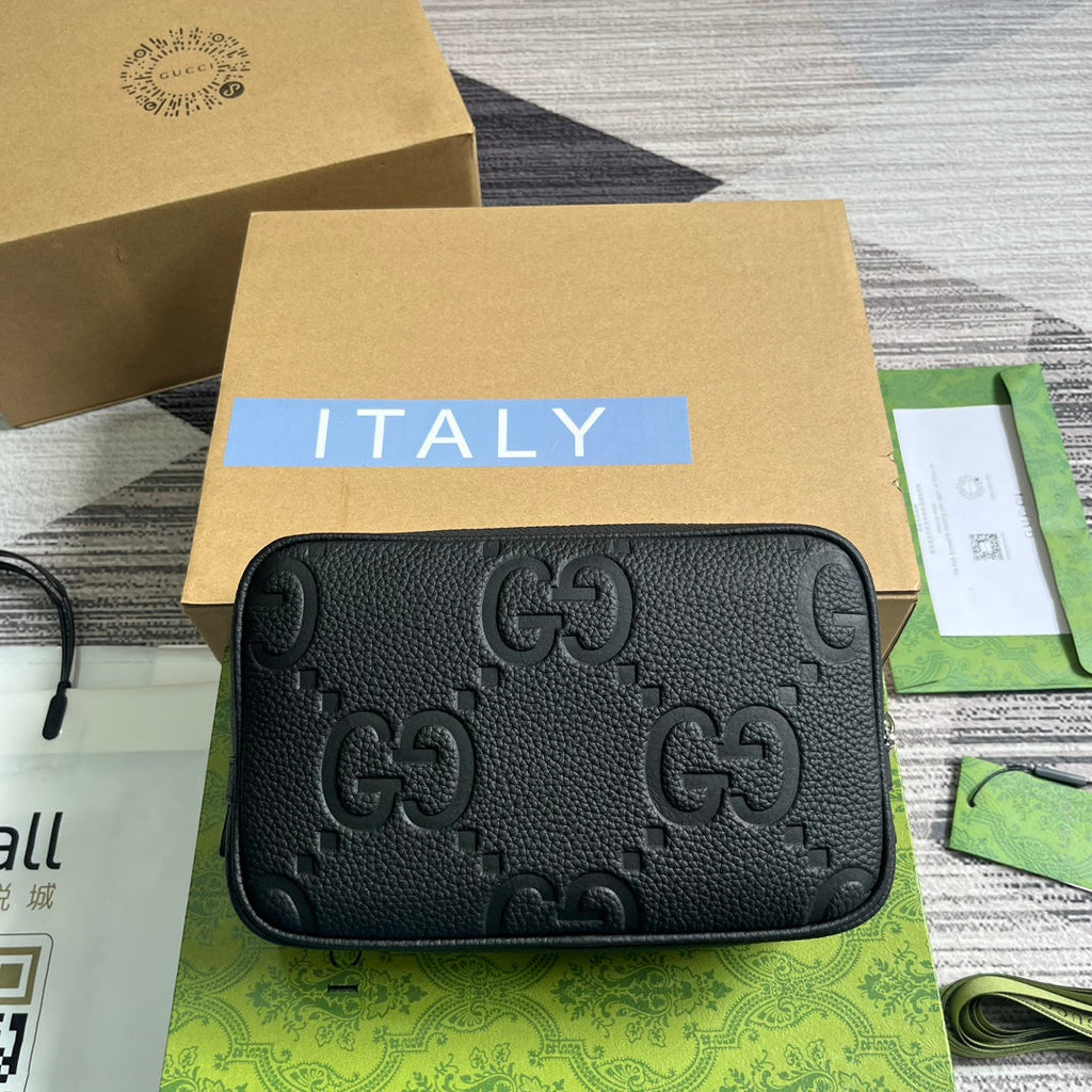 Gucci Jumbo GG toiletry case 766957 in black leather