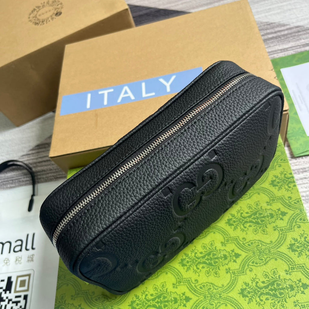Gucci Jumbo GG toiletry case 766957 in black leather