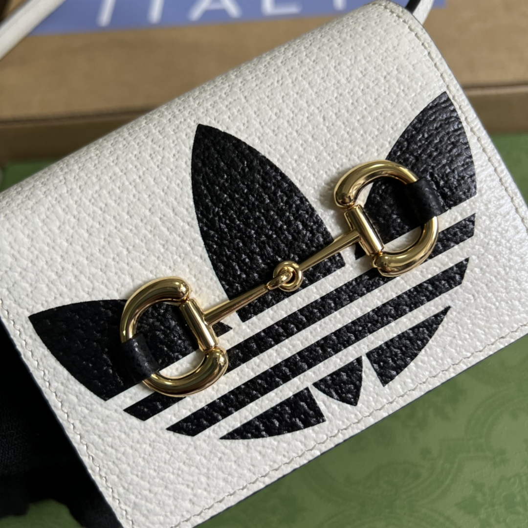 adidas x Gucci card case with Horsebit 702248 Off-white and black leather
