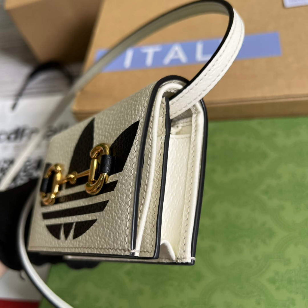 adidas x Gucci card case with Horsebit 702248 Off-white and black leather