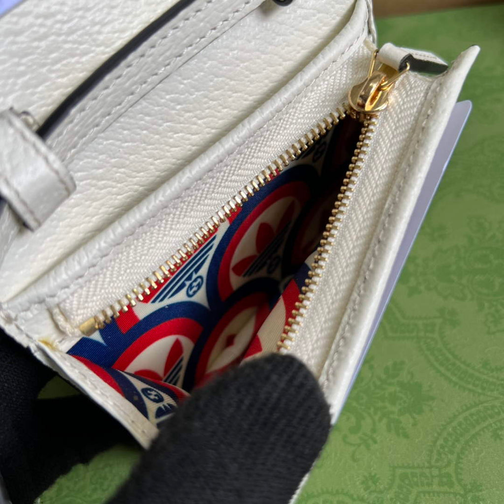 adidas x Gucci card case with Horsebit 702248 Off-white and black leather