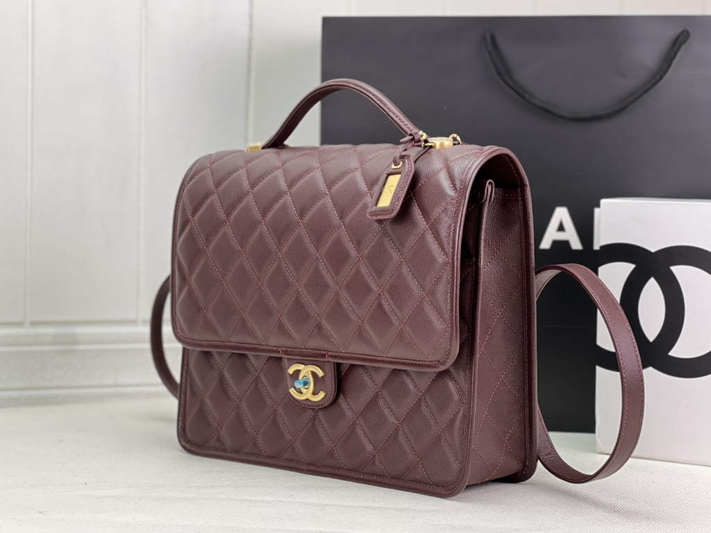 Chanel AS3662 Large Backpack Grained Calfskin gold-tone metal Wine Red