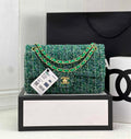 Chanel A01112 Classic Handbag Wool Tweed Gold-Tone Metal Green