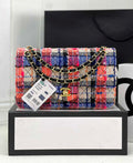 Chanel A01112 Classic Handbag Wool Tweed Gold-Tone Metal Pink Black