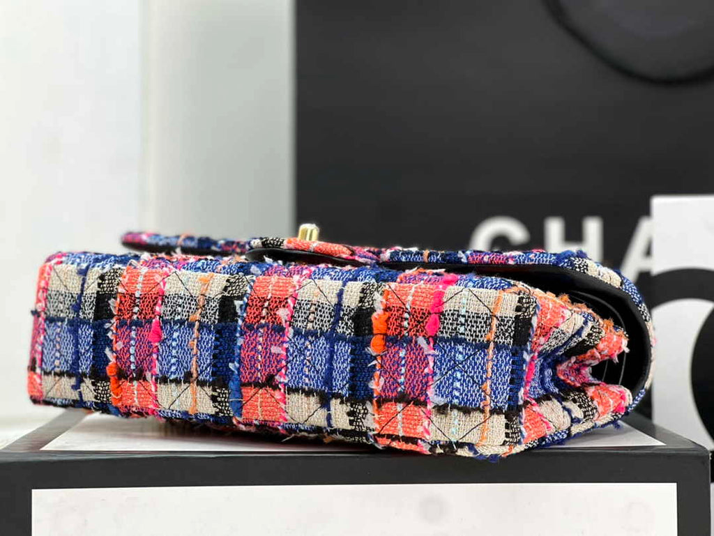 Chanel A01112 Classic Handbag Wool Tweed Gold-Tone Metal Pink Black
