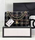 Chanel A01112 Classic Handbag Wool Tweed Gold-Tone Metal Black