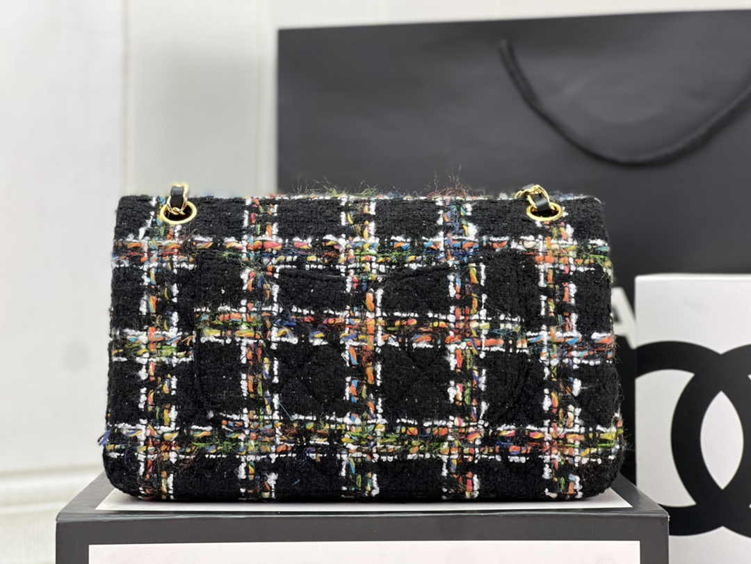 Chanel A01112 Classic Handbag Wool Tweed Gold-Tone Metal Black