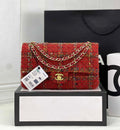Chanel A01112 Classic Handbag Wool Tweed Gold-Tone Metal Red