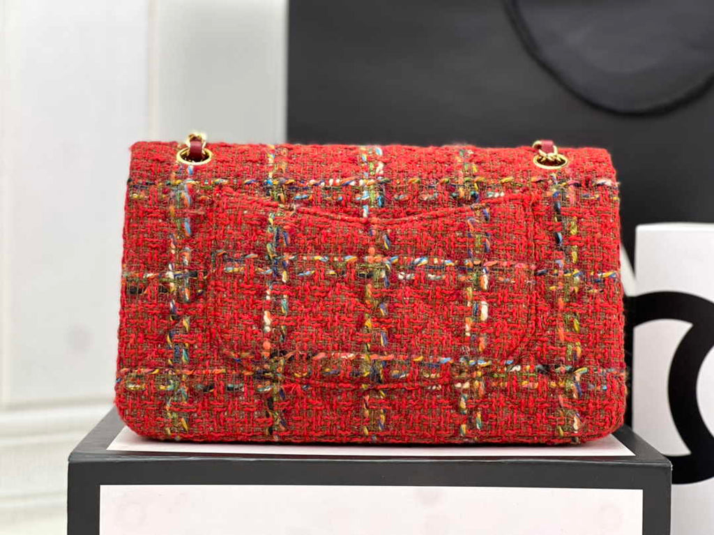Chanel A01112 Classic Handbag Wool Tweed Gold-Tone Metal Red