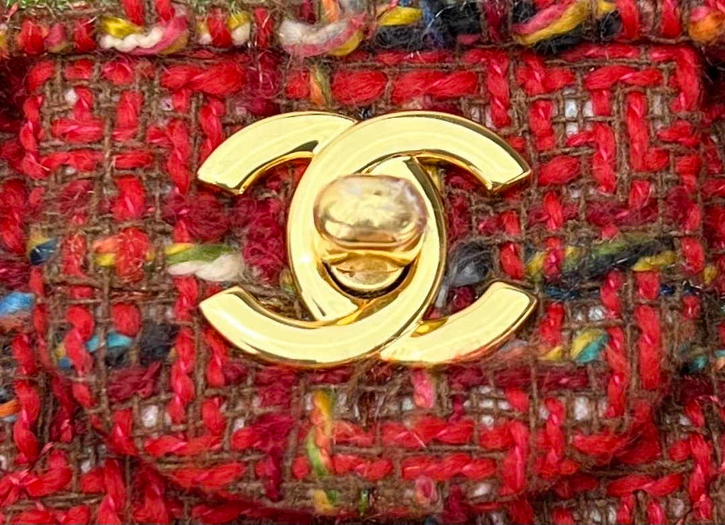 Chanel A01112 Classic Handbag Wool Tweed Gold-Tone Metal Red