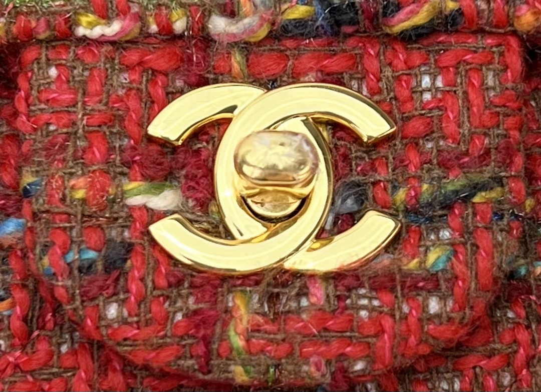Chanel A01112 Classic Handbag Wool Tweed Gold-Tone Metal Red
