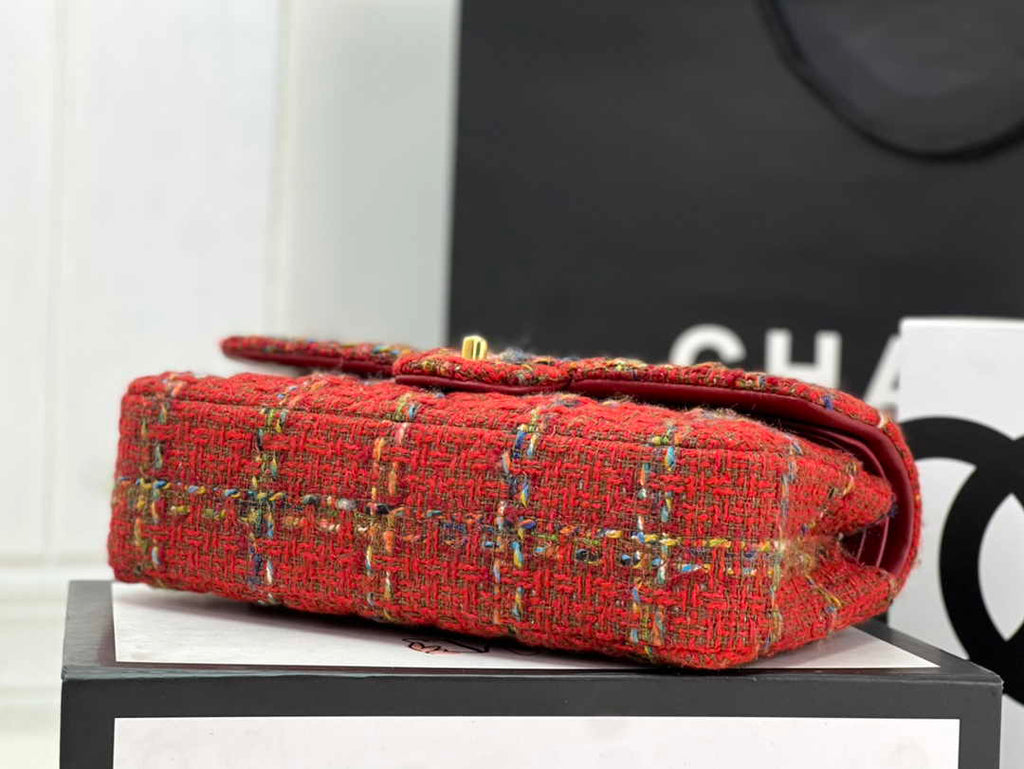 Chanel A01112 Classic Handbag Wool Tweed Gold-Tone Metal Red