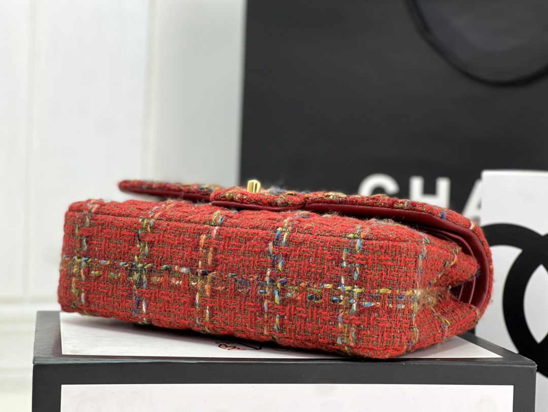 Chanel A01112 Classic Handbag Wool Tweed Gold-Tone Metal Red
