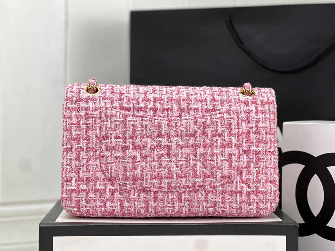 Chanel A01112 Classic Handbag Wool Tweed Gold-Tone Metal Pink