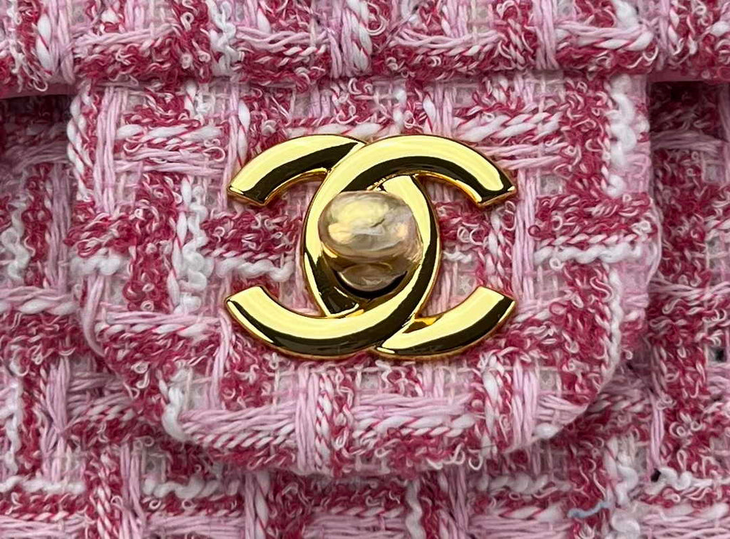 Chanel A01112 Classic Handbag Wool Tweed Gold-Tone Metal Pink