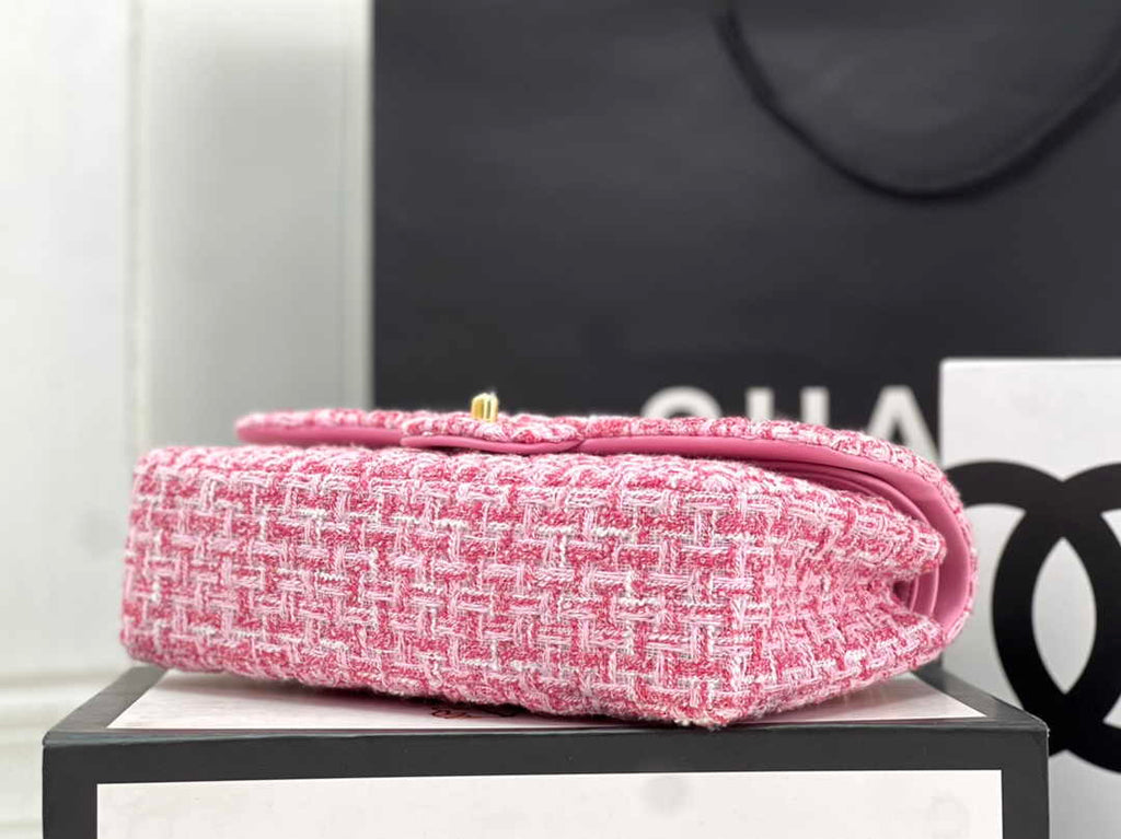 Chanel A01112 Classic Handbag Wool Tweed Gold-Tone Metal Pink