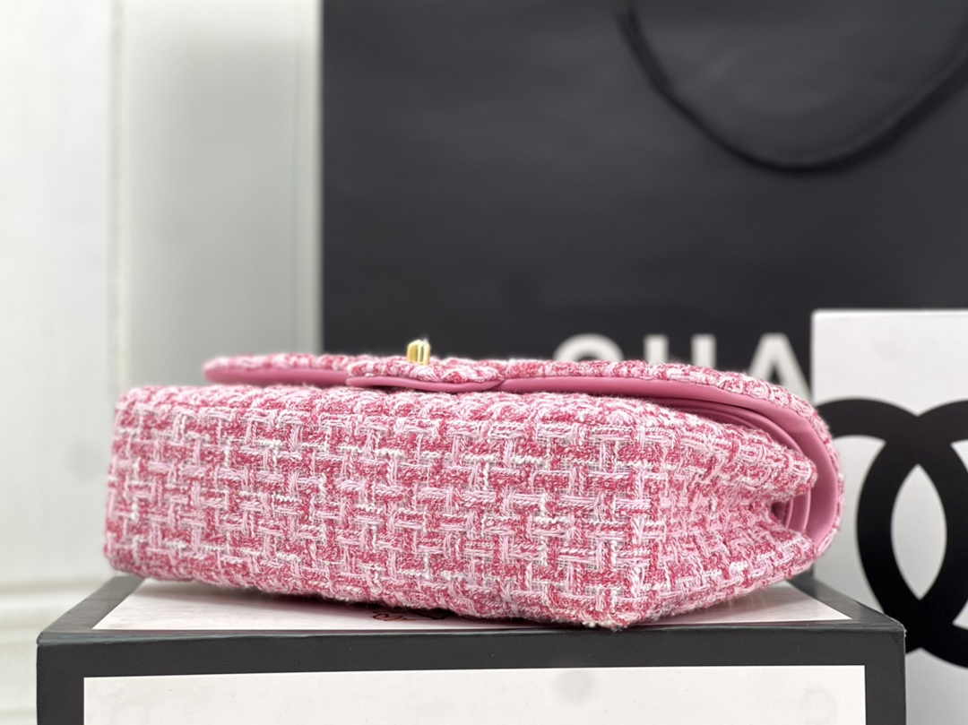 Chanel A01112 Classic Handbag Wool Tweed Gold-Tone Metal Pink
