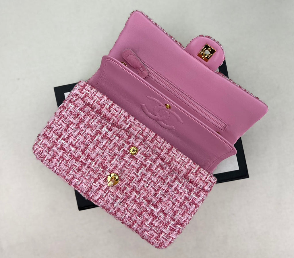 Chanel A01112 Classic Handbag Wool Tweed Gold-Tone Metal Pink