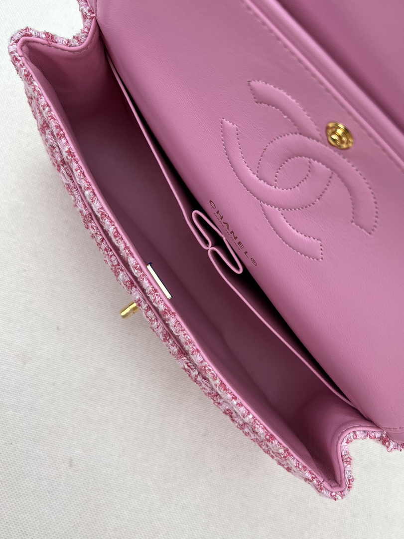 Chanel A01112 Classic Handbag Wool Tweed Gold-Tone Metal Pink