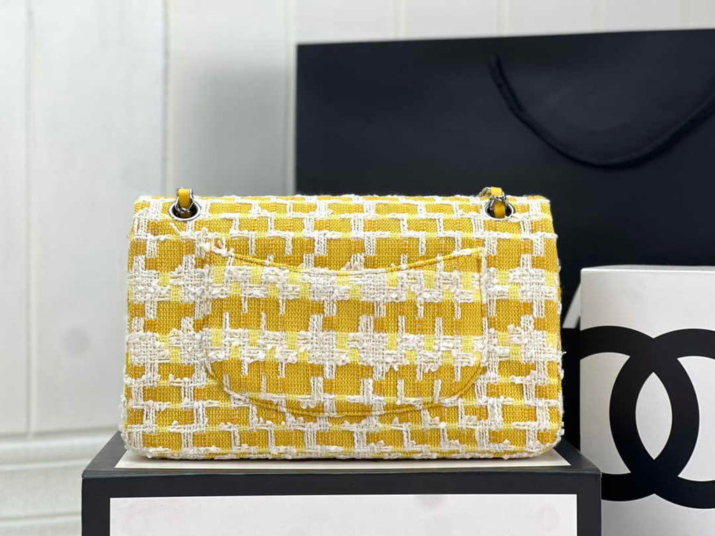 Chanel A01112 Classic Handbag Wool Tweed Gold-Tone Metal Yellow