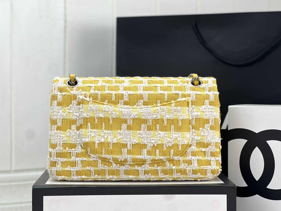 Chanel A01112 Classic Handbag Wool Tweed Gold-Tone Metal Yellow
