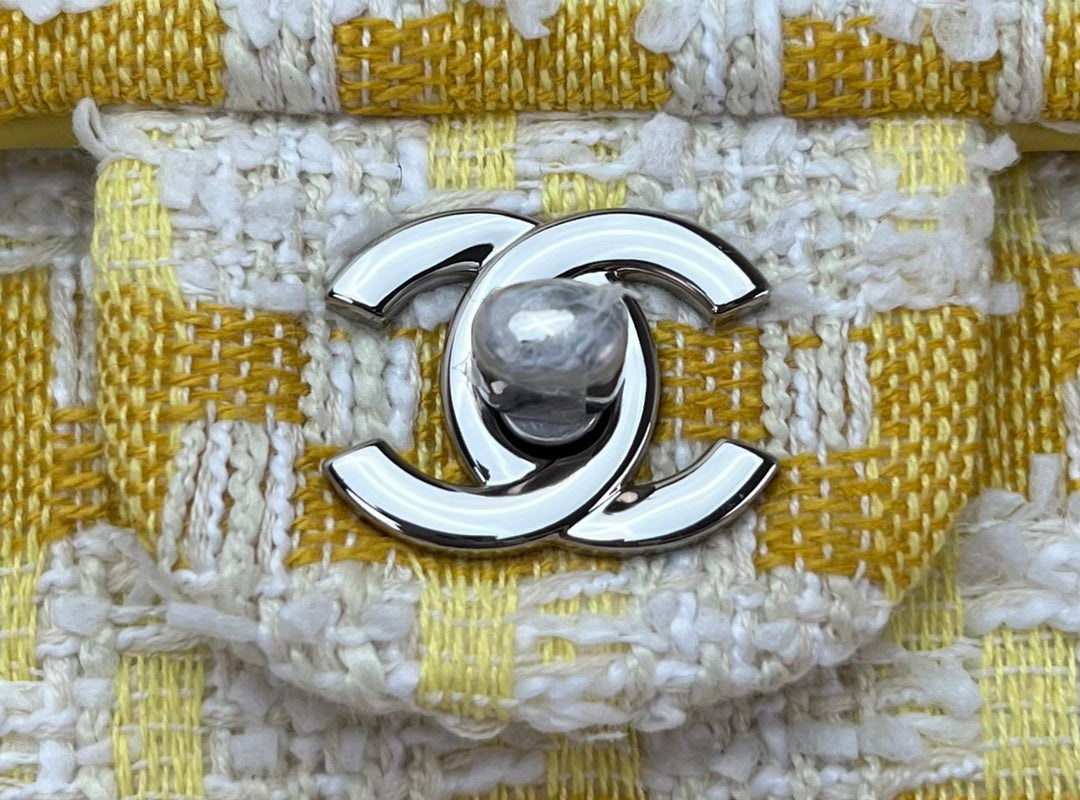 Chanel A01112 Classic Handbag Wool Tweed Gold-Tone Metal Yellow