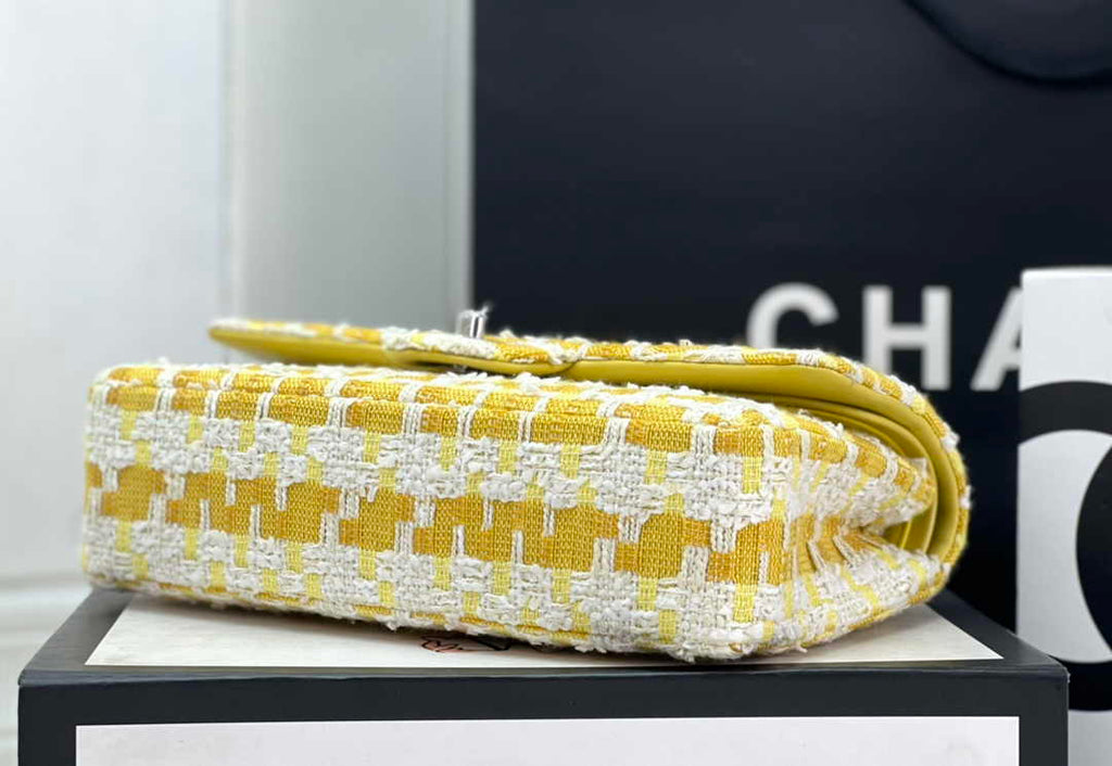 Chanel A01112 Classic Handbag Wool Tweed Gold-Tone Metal Yellow