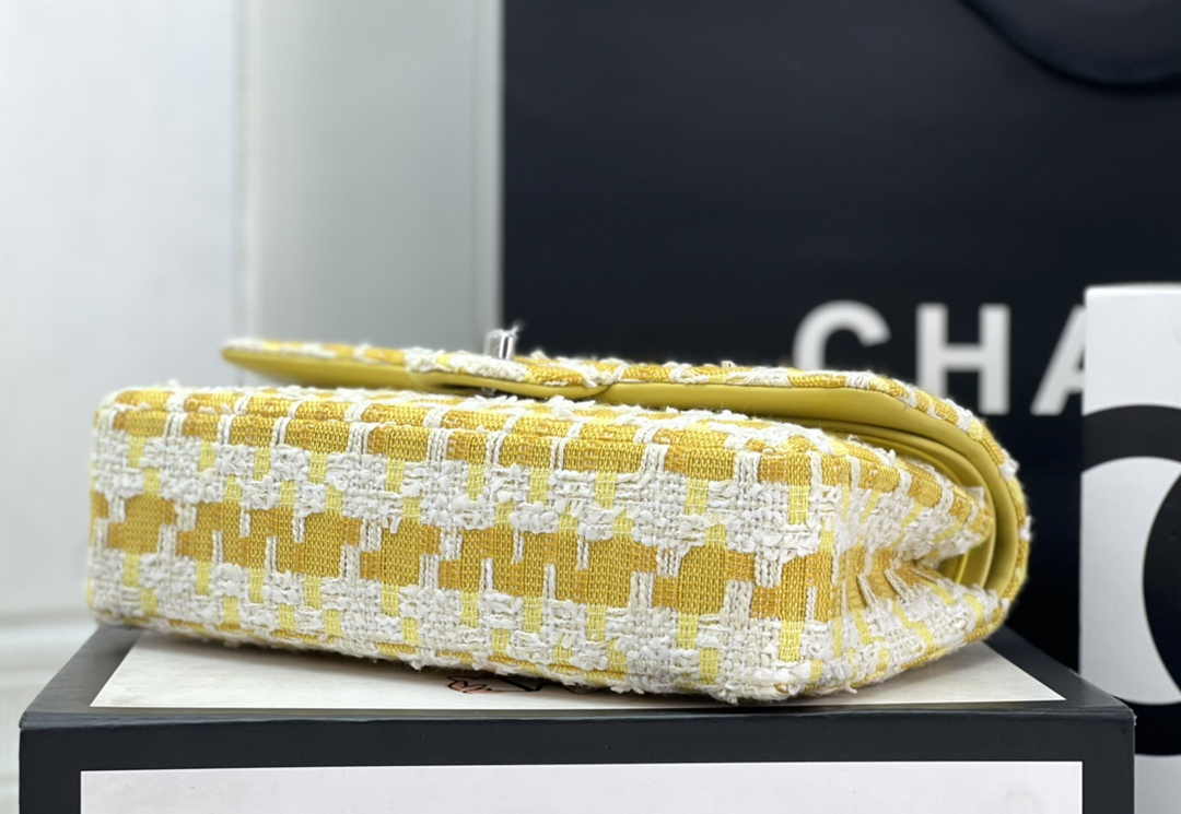 Chanel A01112 Classic Handbag Wool Tweed Gold-Tone Metal Yellow