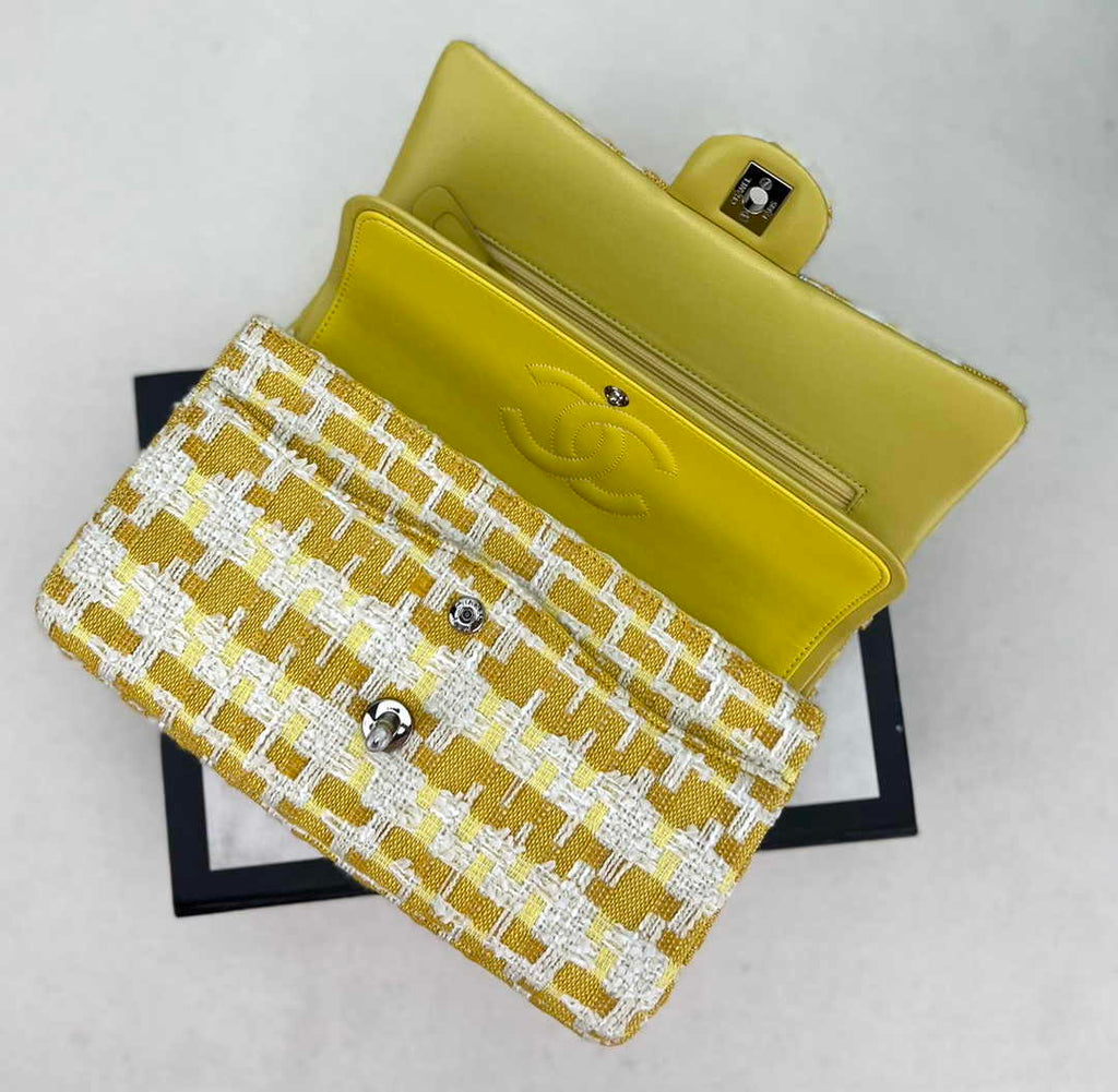 Chanel A01112 Classic Handbag Wool Tweed Gold-Tone Metal Yellow