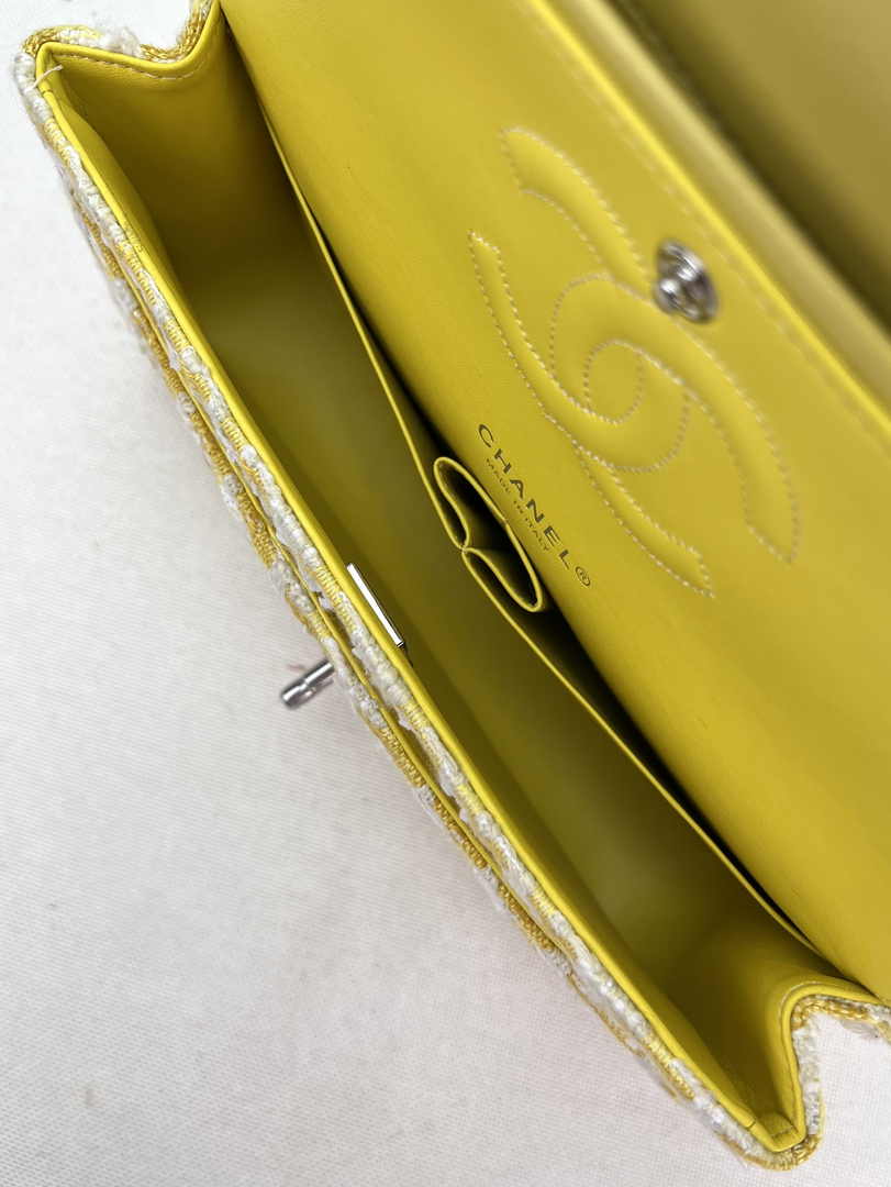 Chanel A01112 Classic Handbag Wool Tweed Gold-Tone Metal Yellow