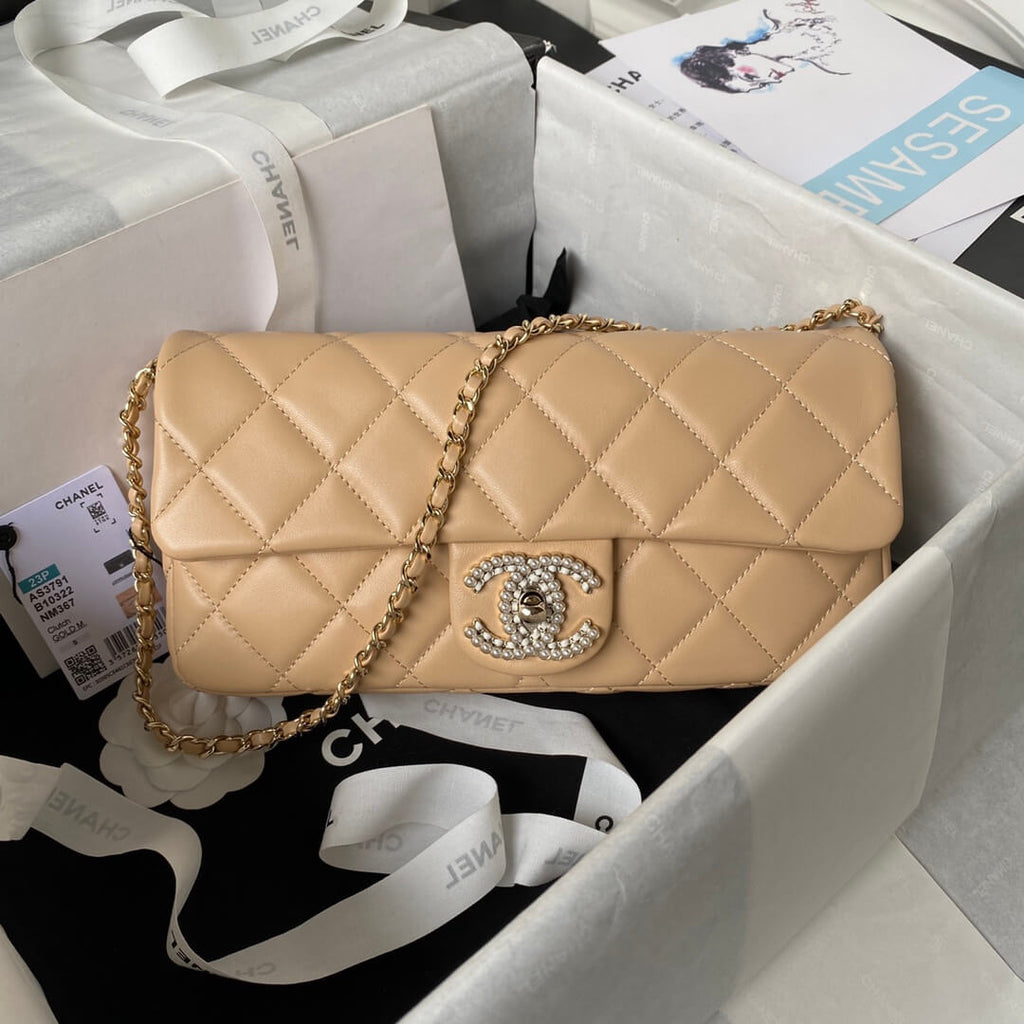 Chanel AP3791 Evening Clutch with chain Lambskin Apricot