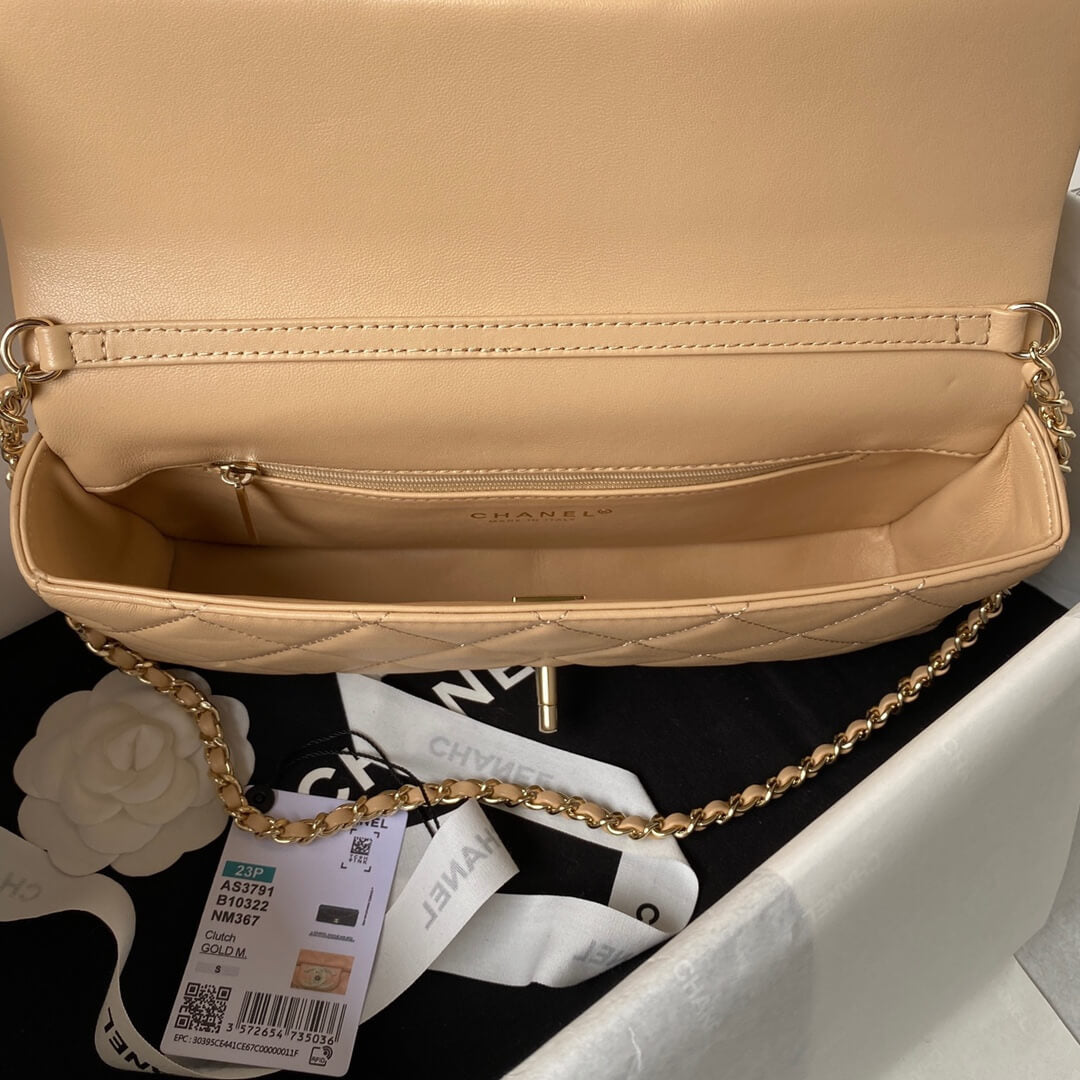 Chanel AP3791 Evening Clutch with chain Lambskin Apricot