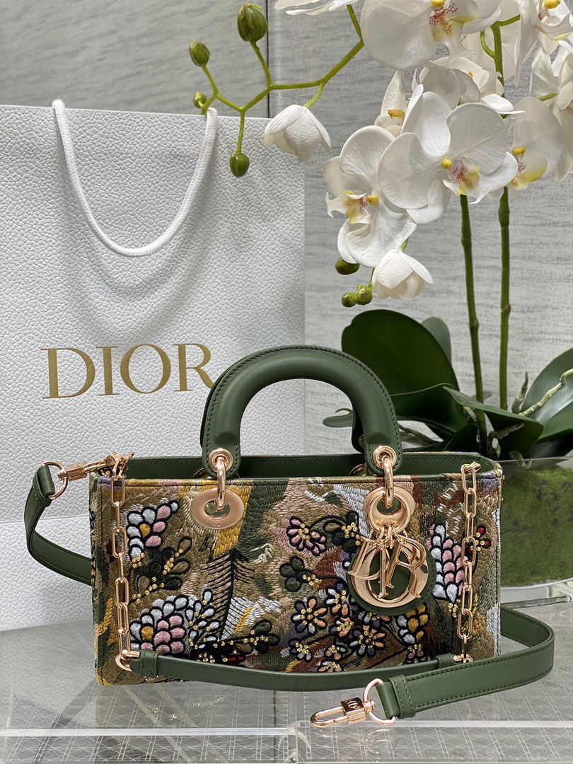 Dior Medium Lady D-Lite Bag M0565 Green Lambskin E902 - Default Title - View 1
