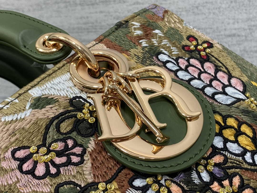 Dior Medium Lady D-Lite Bag M0565 Green Lambskin E902 - Default Title - View 8