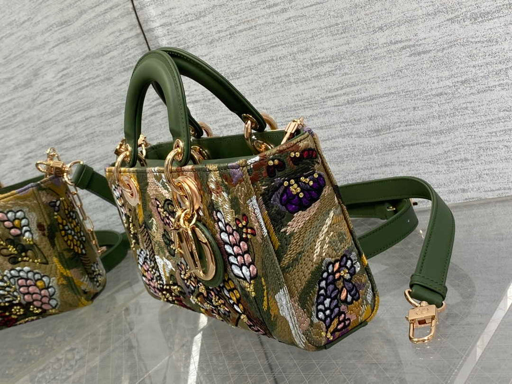 Dior Medium Lady D-Lite Bag M0565 Green Lambskin E902 - Default Title - View 3