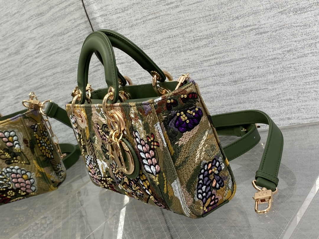 Dior Medium Lady D-Lite Bag M0565 Green Lambskin E902 - Default Title - View 3