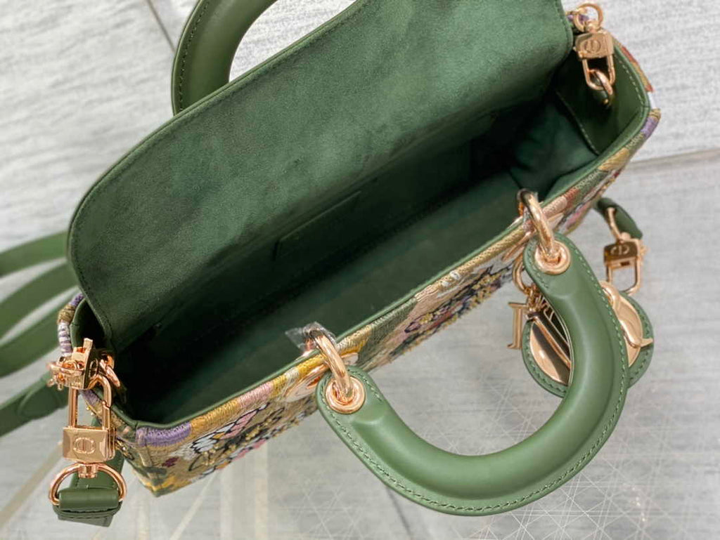 Dior Medium Lady D-Lite Bag M0565 Green Lambskin E902 - Default Title - View 6