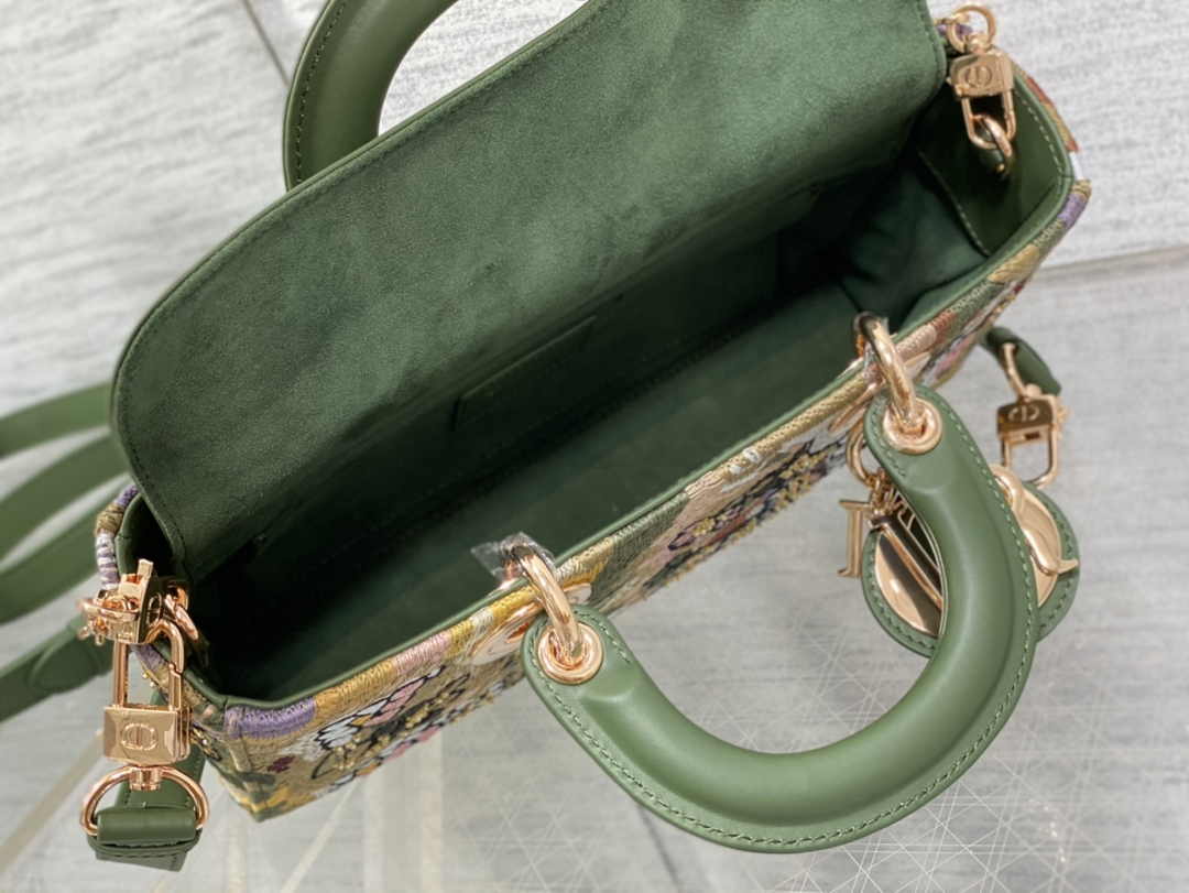 Dior Medium Lady D-Lite Bag M0565 Green Lambskin E902 - Default Title - View 6