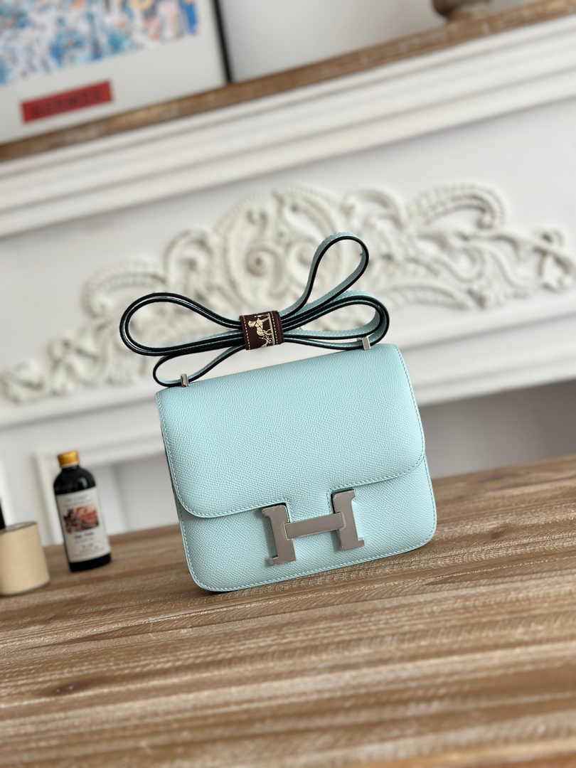 Hermes Constance Epsom Leather 19cm Light Blue Silver H082200