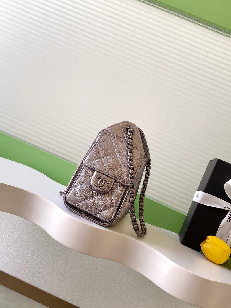 Chanel 25 Mini Handbag AS5631 - Grained Calfskin Dark Silver