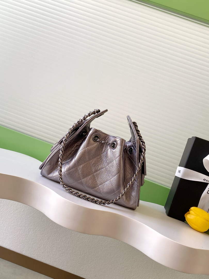 Chanel 25 Mini Handbag AS5631 - Grained Calfskin Dark Silver